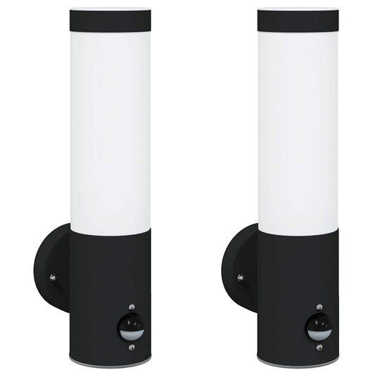 vidaXL Εξωτερικά Φωτιστικά Τοίχου 2 pcs Μαύρο 12 x 7.5 x 29 εκ