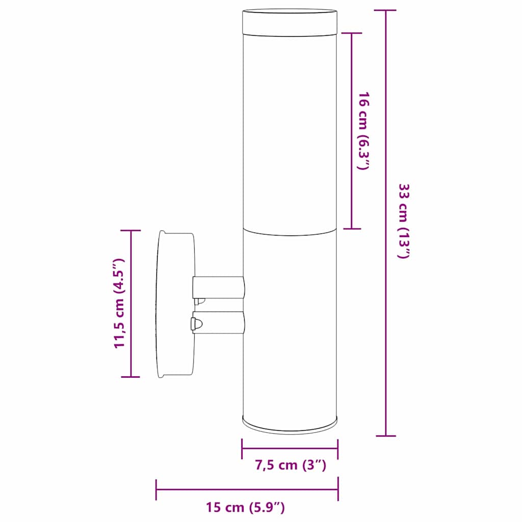 vidaXL Φωτιστικό Τοίχου Για Εξωτερικούς Χώρους Ασημί 15 x 7,5 x 33 εκ