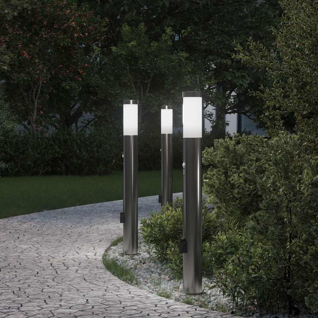 vidaXL Φωτιστικά Κολωνάκια με Αισθητήρα & Πρίζα 3 τεμάχια από Ανοξείδωτο Ατσάλι 80 εκ. IP44