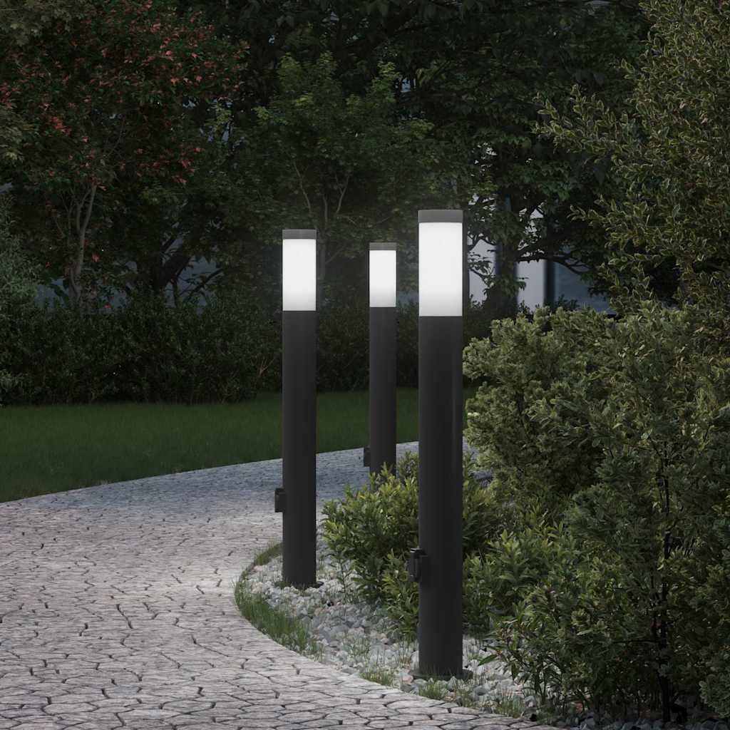 vidaXL Φωτιστικά Κολωνάκια με Πρίζα 3 τεμάχια από Ανοξείδωτο Ατσάλι 80 εκ. IP44