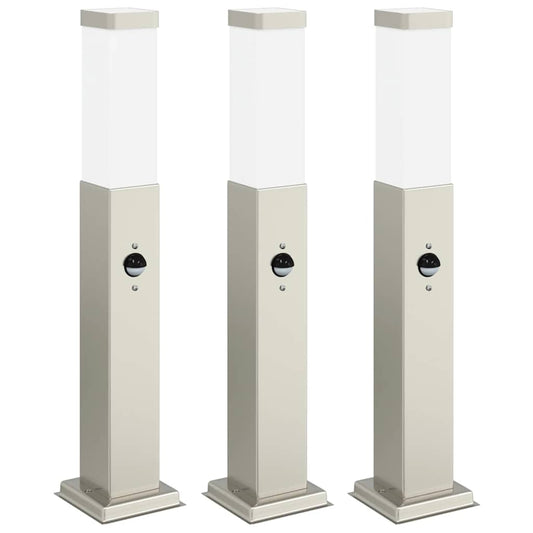 vidaXL Φωτιστικά Κολωνάκια με Αισθητήρα 3 τεμ. 50 εκ. από Ανοξείδωτο Ατσάλι IP44
