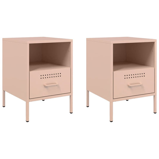 vidaXL Κομοδίνα 2 τεμ. Ροζ 36x39x50,5 εκ. από Χάλυβα