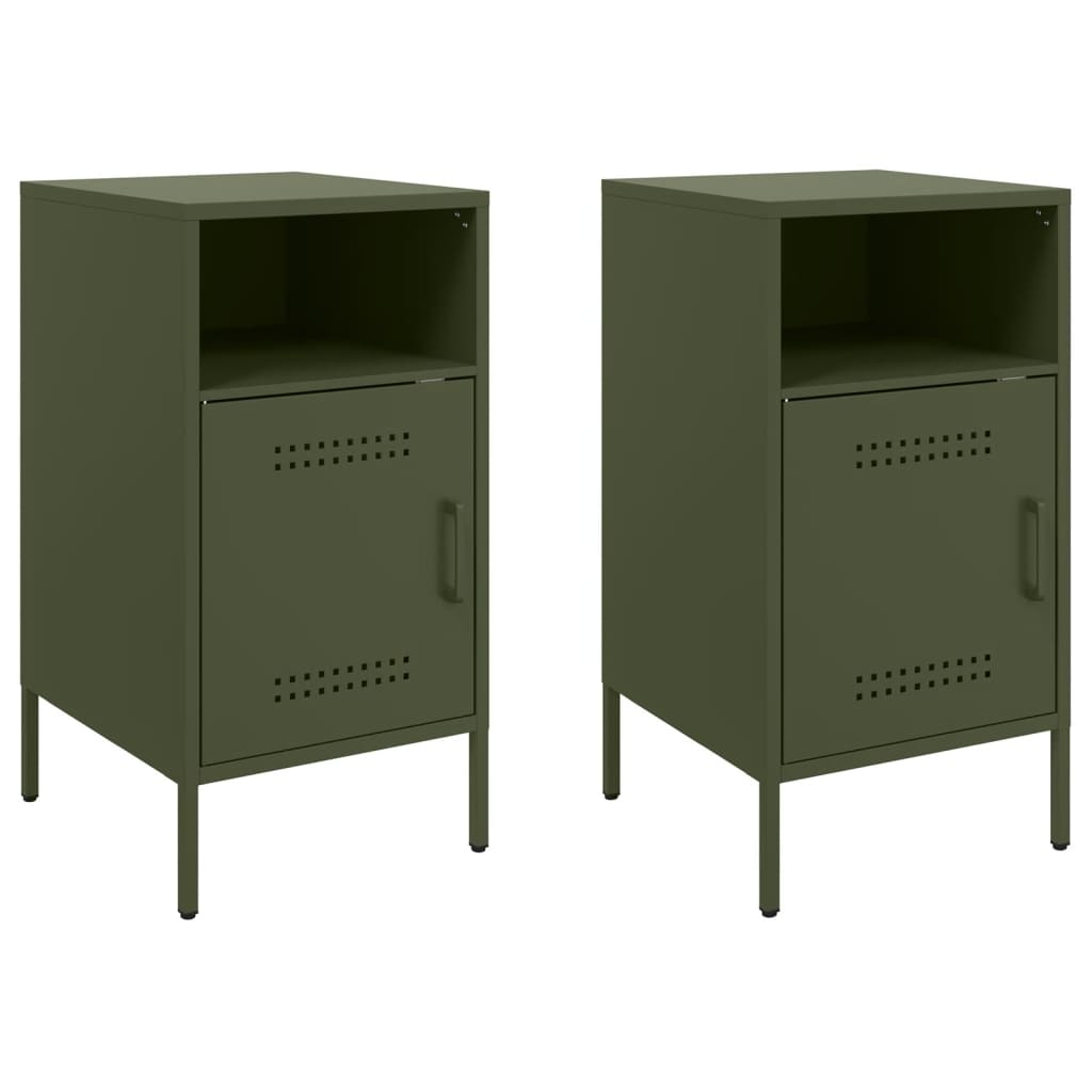 vidaXL Κομοδίνα 2 τεμ. Πράσινο Λαδί 36x39x68 εκ. από Χάλυβα