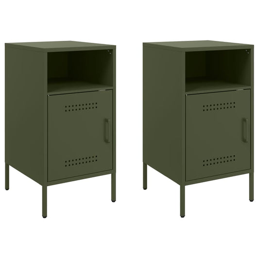 vidaXL Κομοδίνα 2 τεμ. Πράσινο Λαδί 36x39x68 εκ. από Χάλυβα