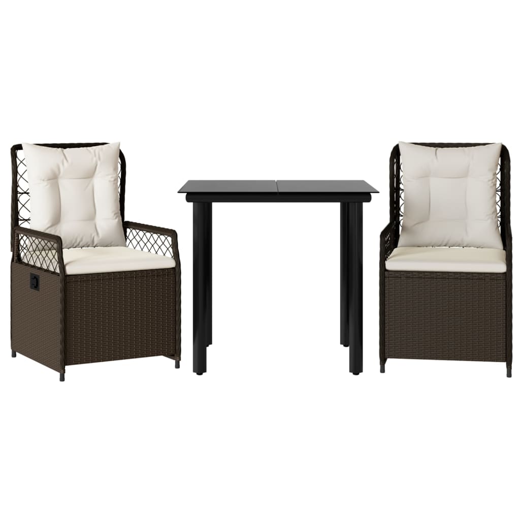 vidaXL Σετ Τραπεζαρίας Κήπου 3 τεμ. Καφέ Συνθετικό Ρατάν με Μαξιλάρια