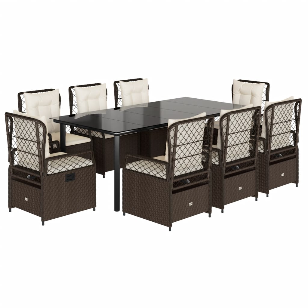 vidaXL Σετ Τραπεζαρίας Κήπου 9 τεμ. Καφέ Συνθετικό Ρατάν με Μαξιλάρια