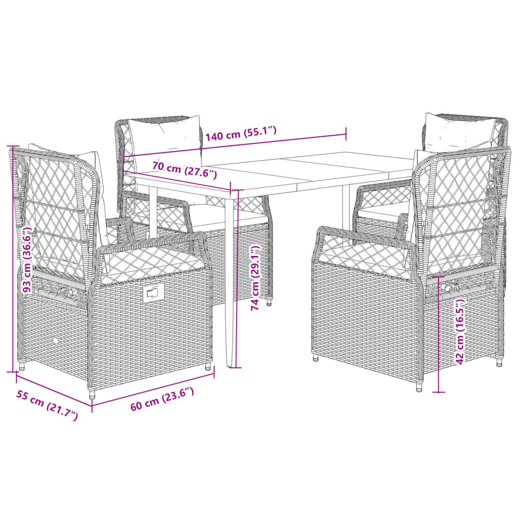 vidaXL Σετ Τραπεζαρίας Κήπου 5 τεμ. Αν. Γκρι Συνθ. Ρατάν με Μαξιλάρια