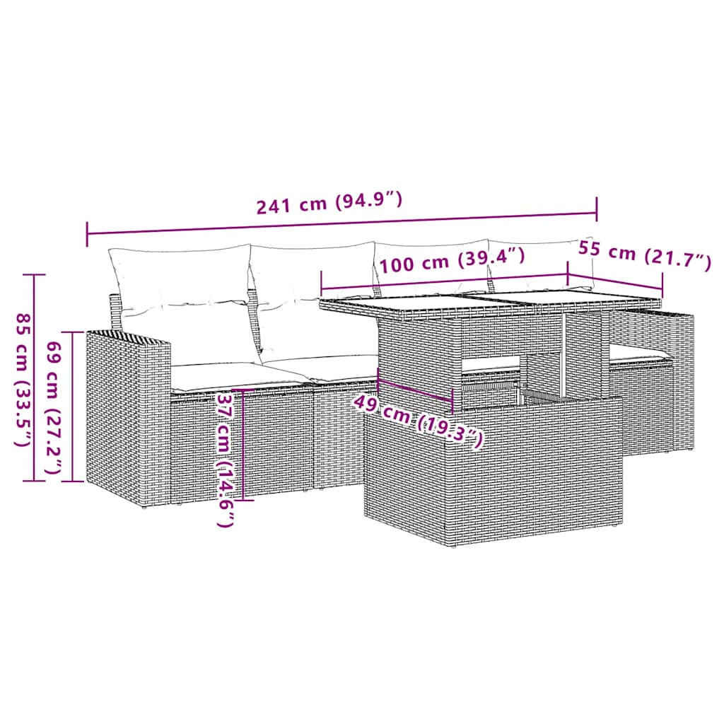 vidaXL Σετ Καναπέ Κήπου 5 τεμ. Μπεζ Συνθετικό Ρατάν με Μαξιλάρι