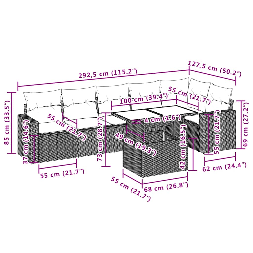vidaXL Σαλόνι Κήπου Σετ 7 τεμ. Μπεζ Συνθετικό Ρατάν με Μαξιλάρια