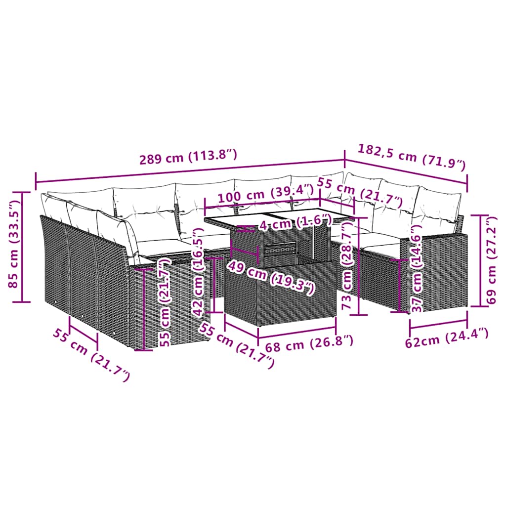 vidaXL Σετ Καναπέ Κήπου 10 τεμ. Μπεζ Συνθετικό Ρατάν με Μαξιλάρια