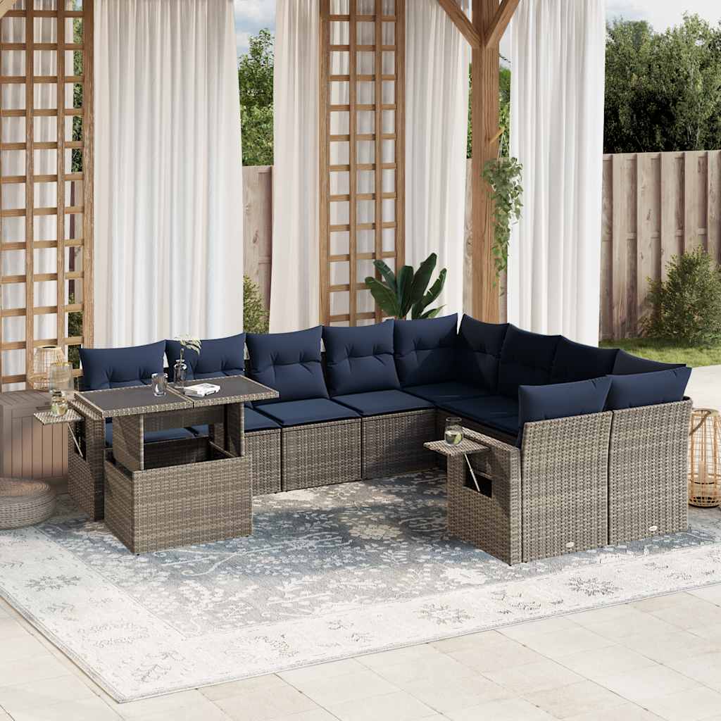 vidaXL Σετ Καναπέδων Κήπου 10 Τεμαχίων με Μαξιλάρια Γκρι από Συνθετικό Ρατάν