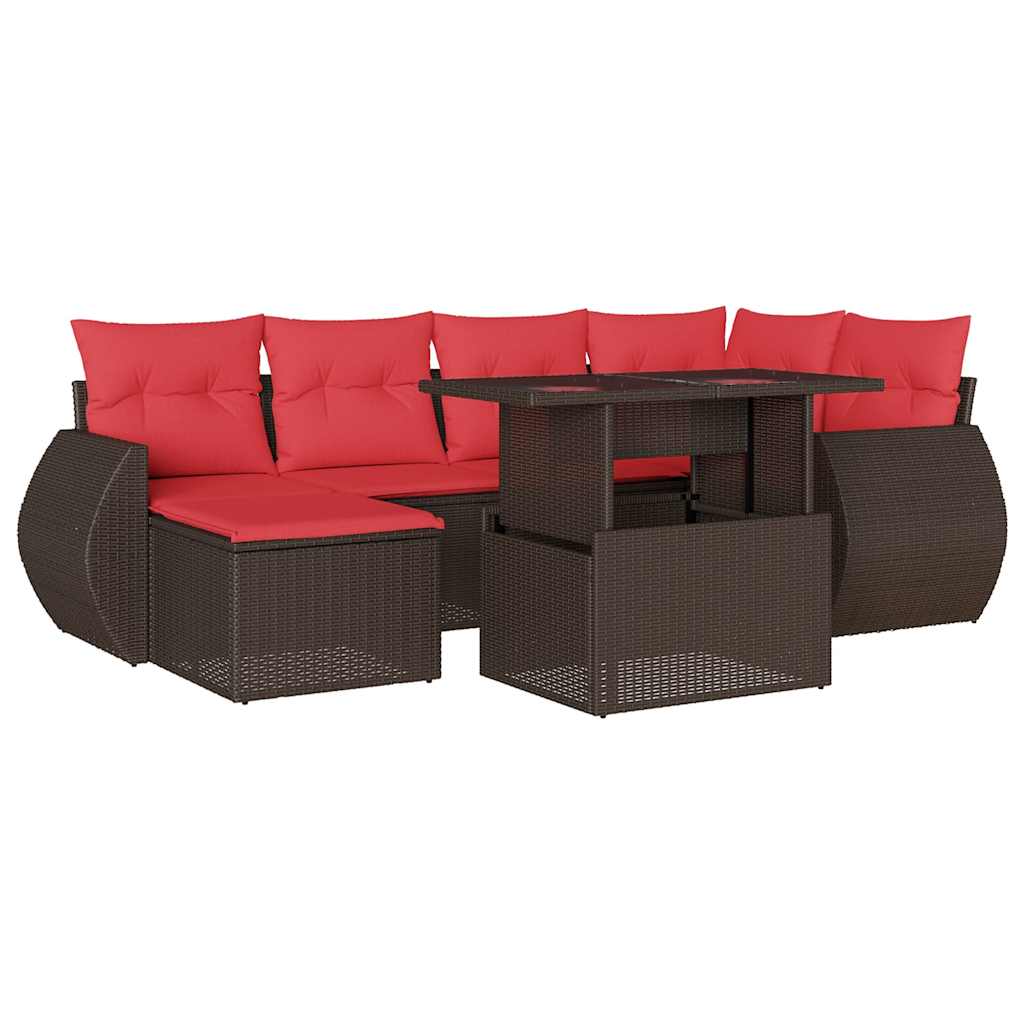 vidaXL Σετ Καναπέδων Κήπου 7 Τεμαχίων με Μαξιλάρια από Καφέ Συνθετικό Ρατάν
