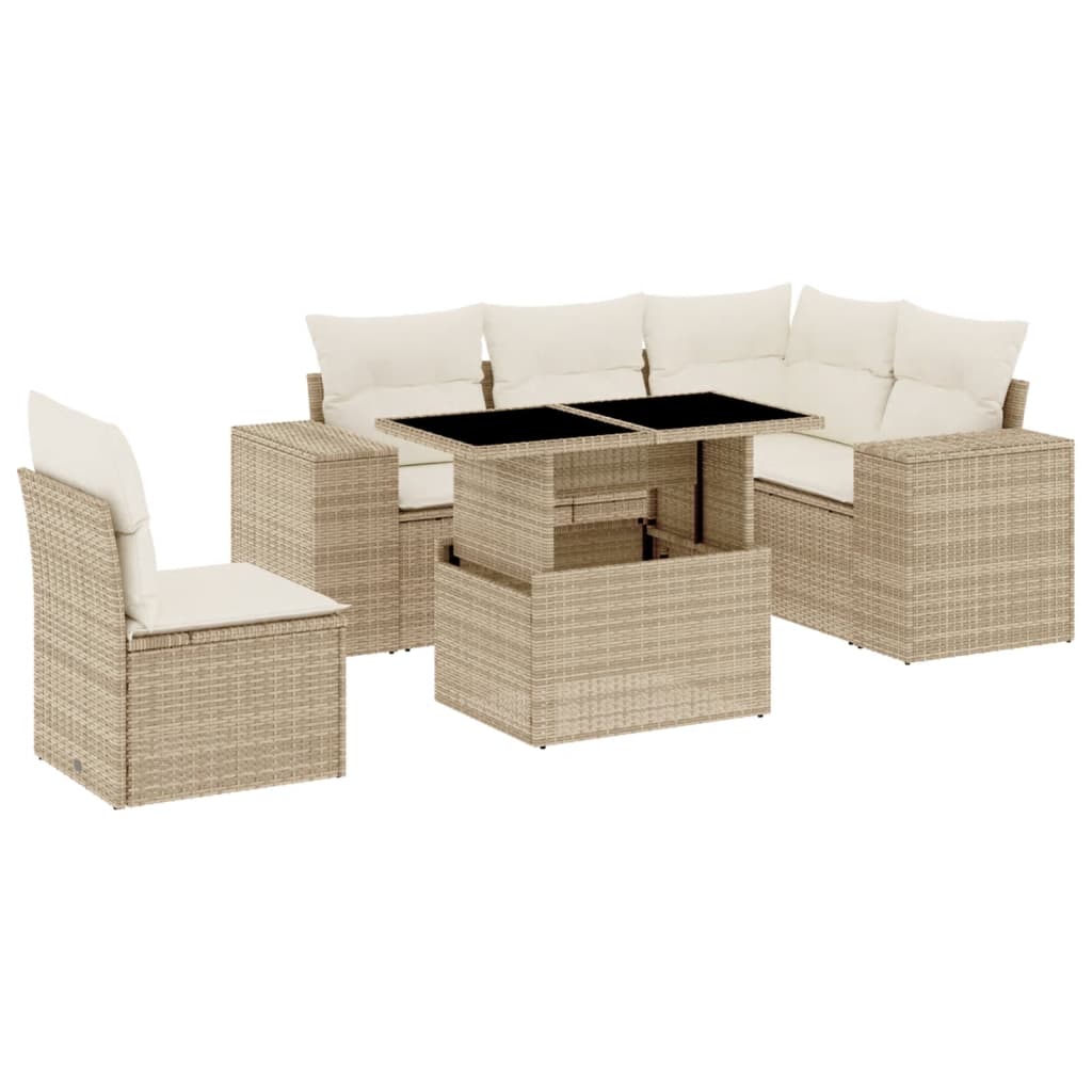 vidaXL Σετ Καναπέ Κήπου 6 τεμ. Μπεζ Συνθετικό Ρατάν με Μαξιλάρια