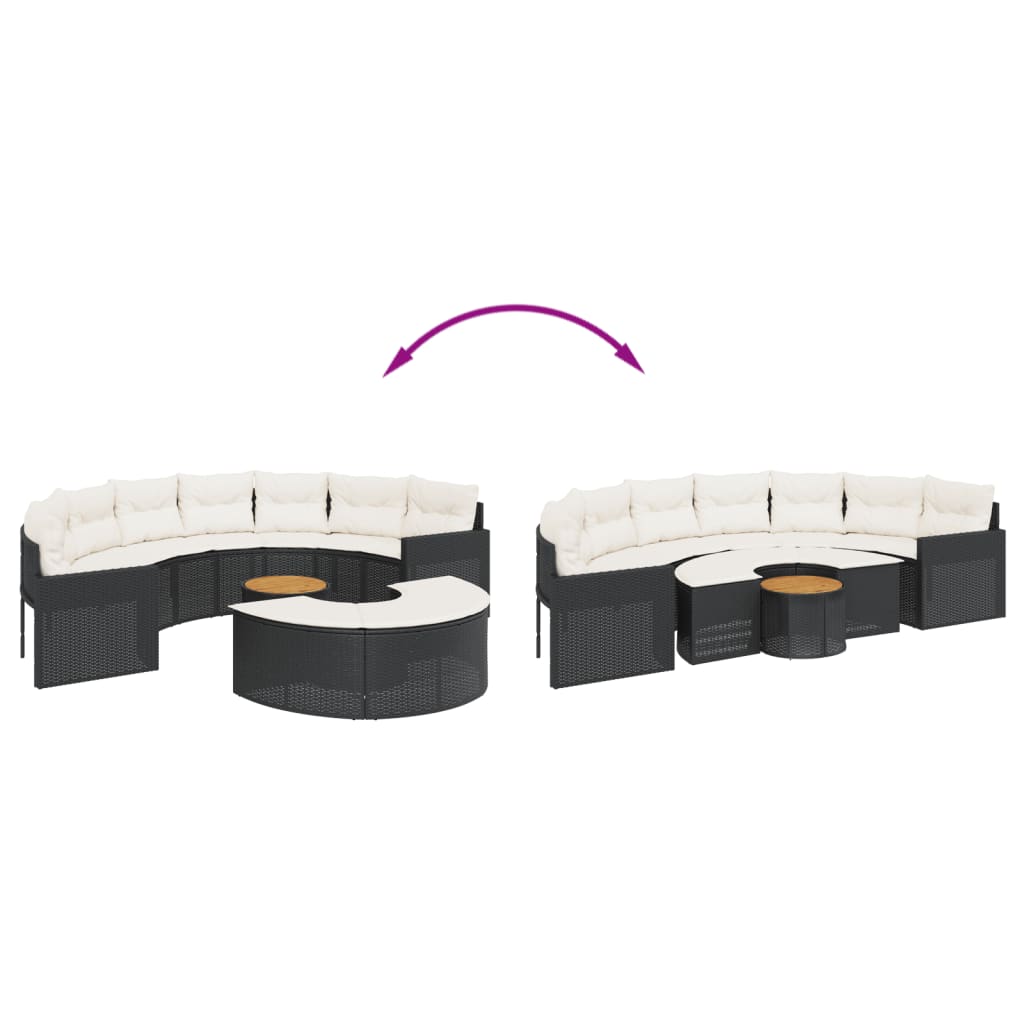 vidaXL Σετ Καναπέ Κήπου 3 Τεμαχίων Ημιστρόγγυλο Γκρι Συνθετικό Ρατάν