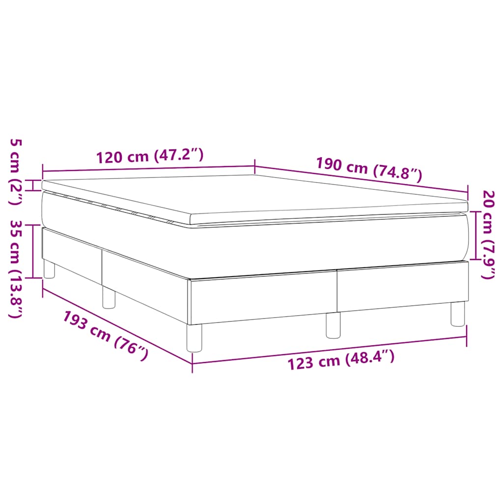 vidaXL Κρεβάτι Boxspring με Στρώμα Ανοιχτό Γκρι 120x190 εκ. Υφασμάτινο