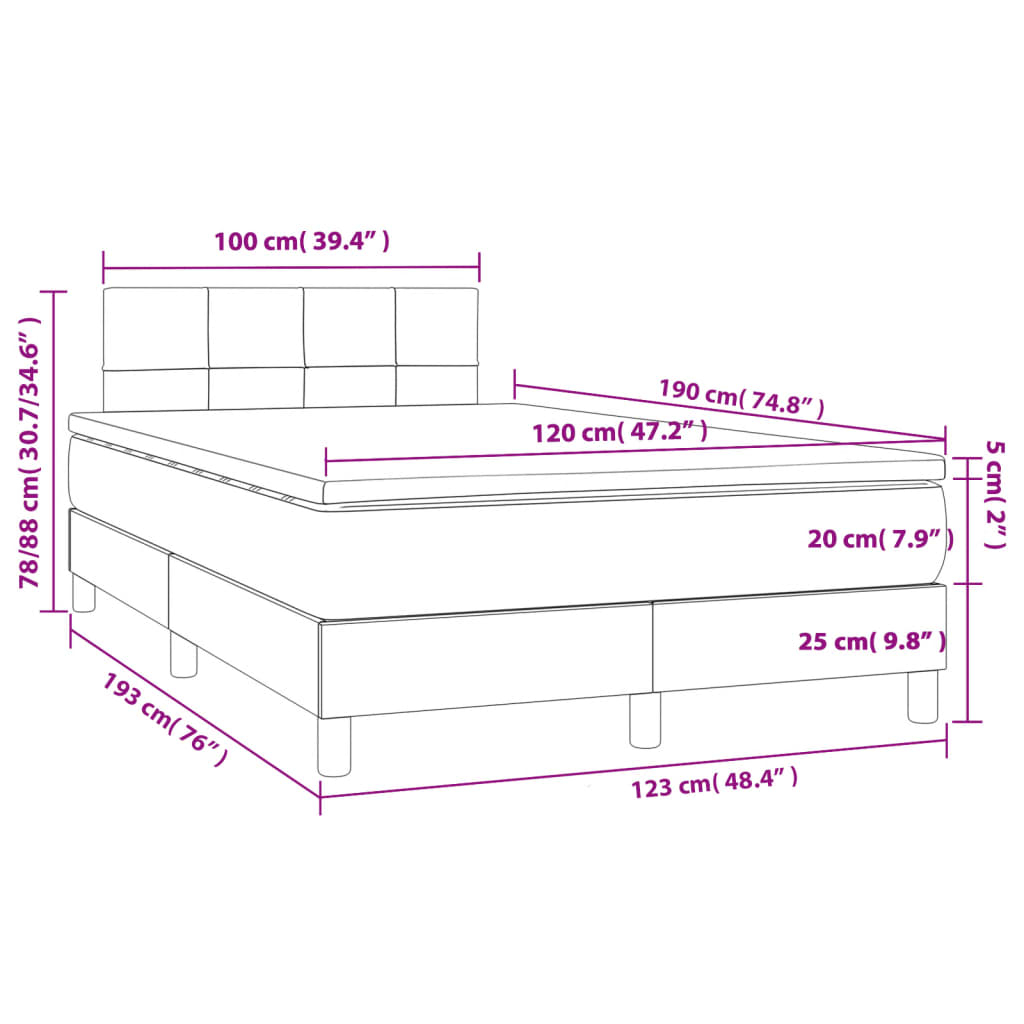 vidaXL Κρεβάτι Boxspring με Στρώμα Μπλε 120x190 εκ. Υφασμάτινο