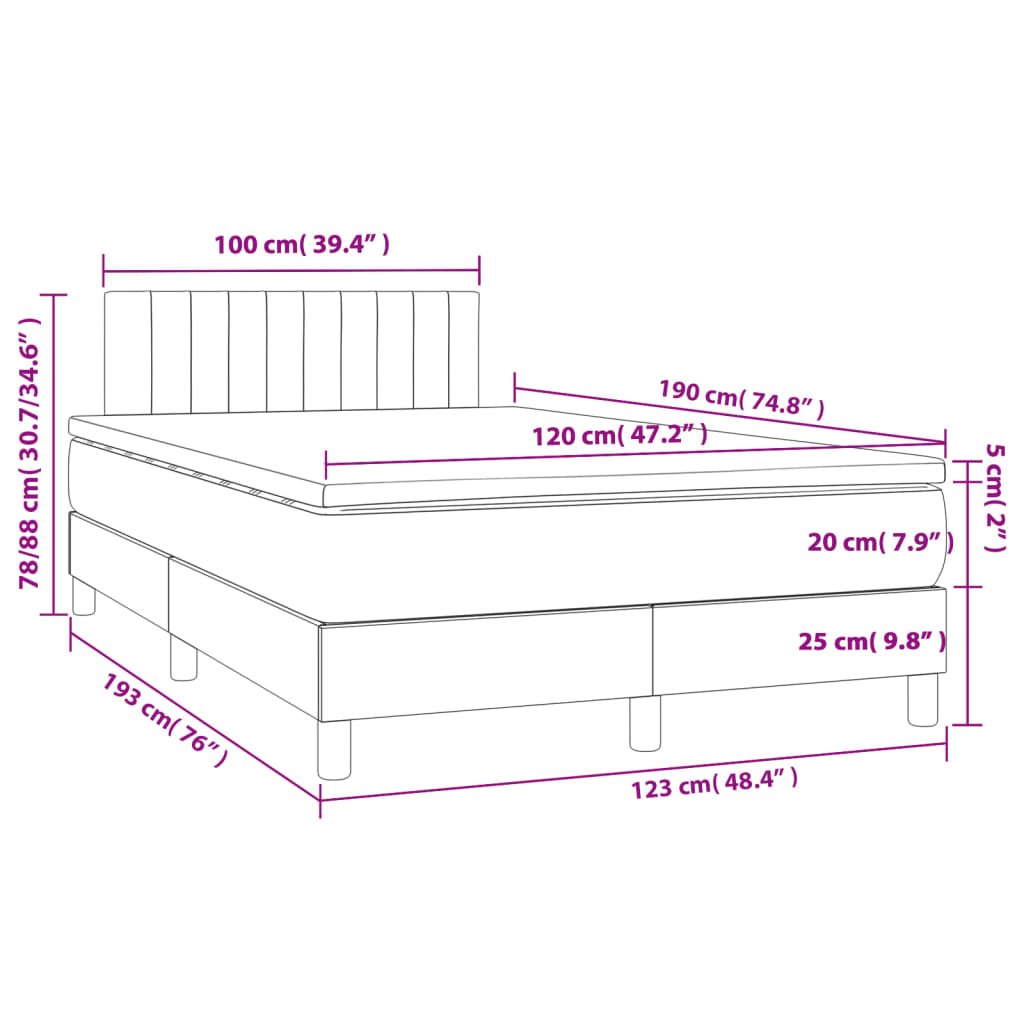 vidaXL Κρεβάτι Boxspring με Στρώμα Μπλε 120x190 εκ. Υφασμάτινο