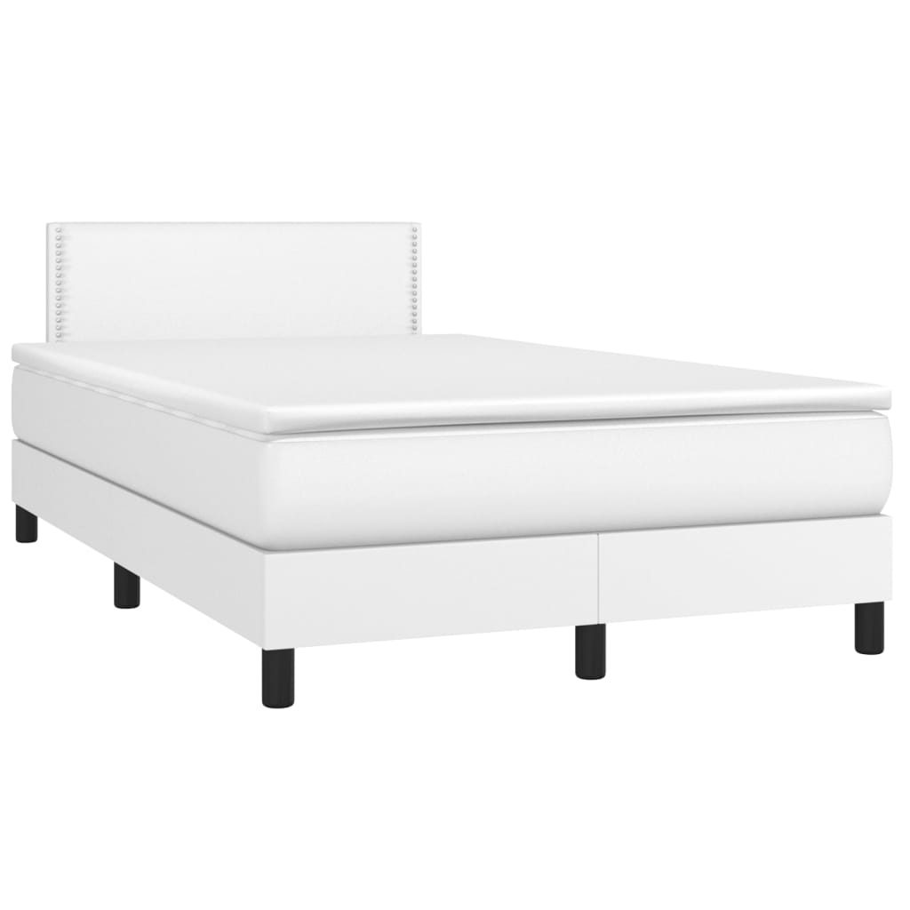 vidaXL Κρεβάτι Boxspring με Στρώμα Λευκό 120x190εκ.από Συνθετικό Δέρμα