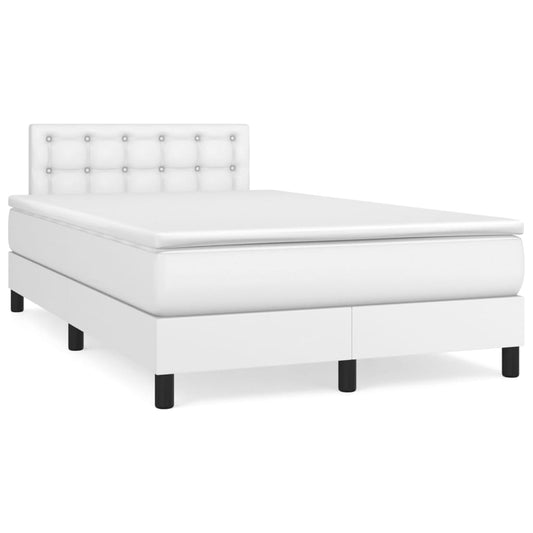 vidaXL Κρεβάτι Boxspring με Στρώμα Λευκό 120x190εκ.από Συνθετικό Δέρμα
