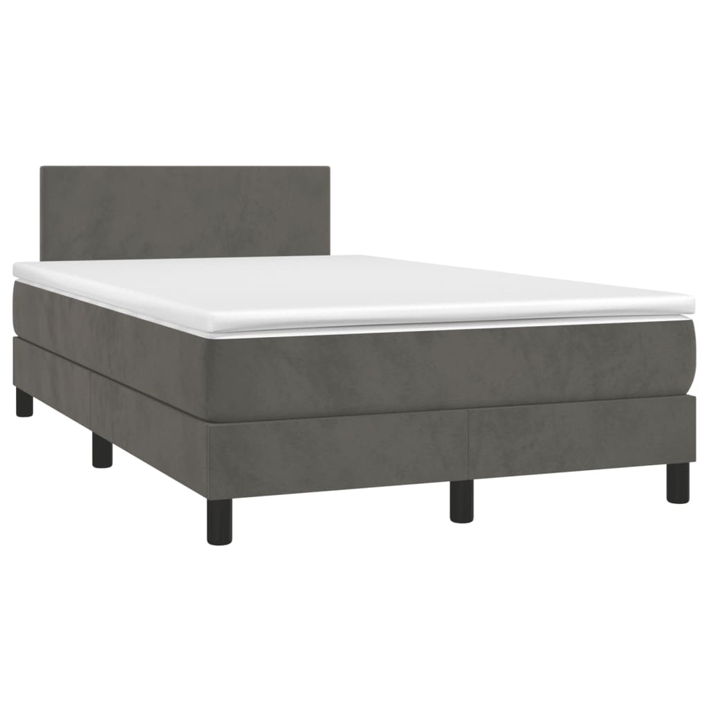 vidaXL Κρεβάτι Boxspring με Στρώμα Σκούρο Γκρι 120x190 εκ. Βελούδινο