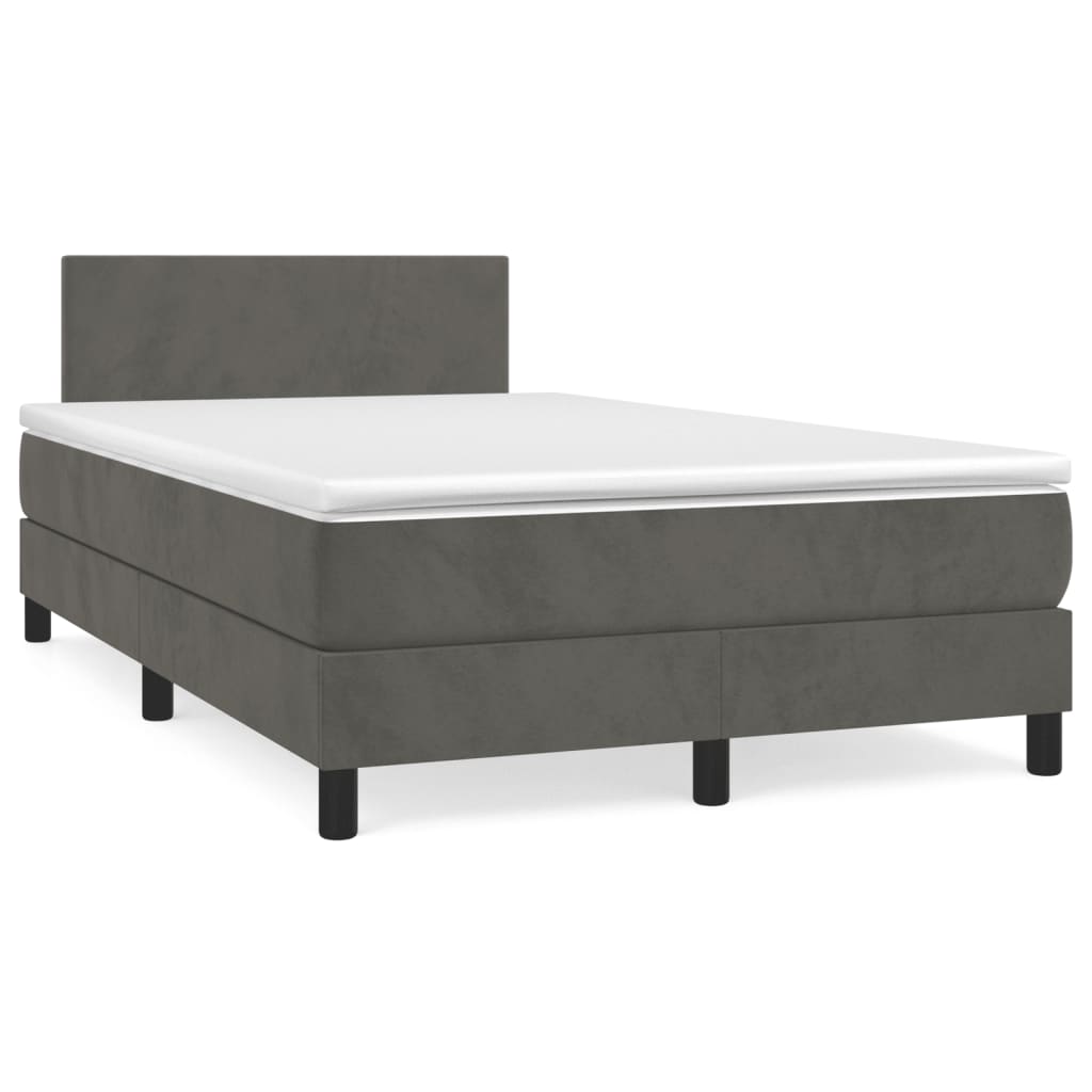 vidaXL Κρεβάτι Boxspring με Στρώμα Σκούρο Γκρι 120x190 εκ. Βελούδινο