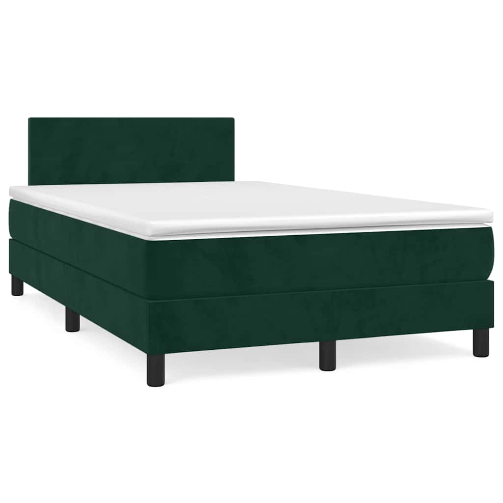 vidaXL Κρεβάτι Boxspring με Στρώμα Σκούρο Πράσινο 120x190εκ. Βελούδινο