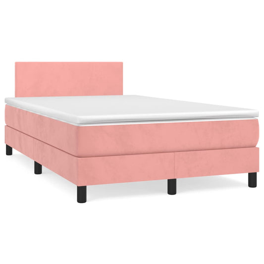 vidaXL Κρεβάτι Boxspring με Στρώμα Ροζ 120x190 εκ. Βελούδινο
