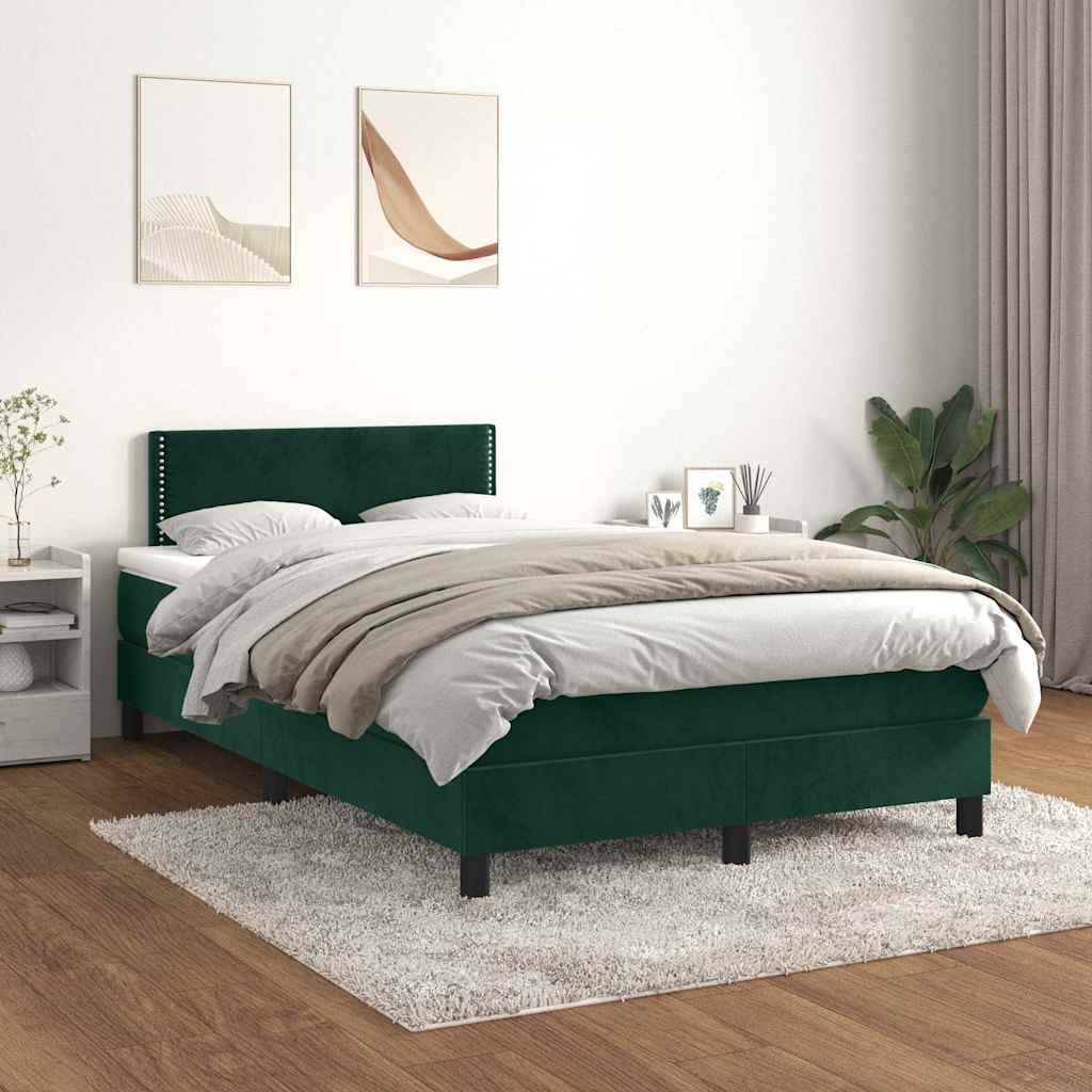 vidaXL Κρεβάτι Boxspring με Στρώμα Σκούρο Πράσινο 120x190εκ. Βελούδινο