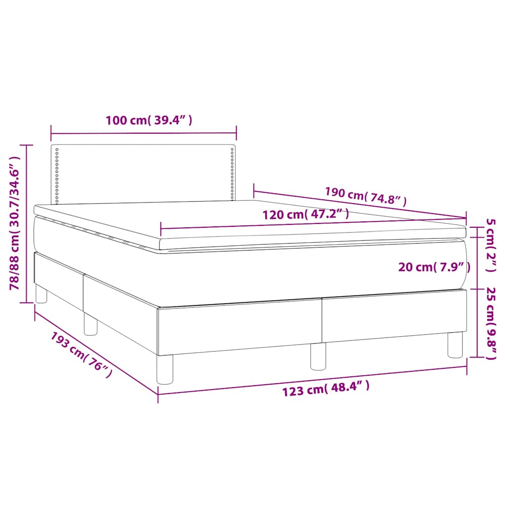 vidaXL Κρεβάτι Boxspring με Στρώμα Σκούρο Πράσινο 120x190εκ. Βελούδινο