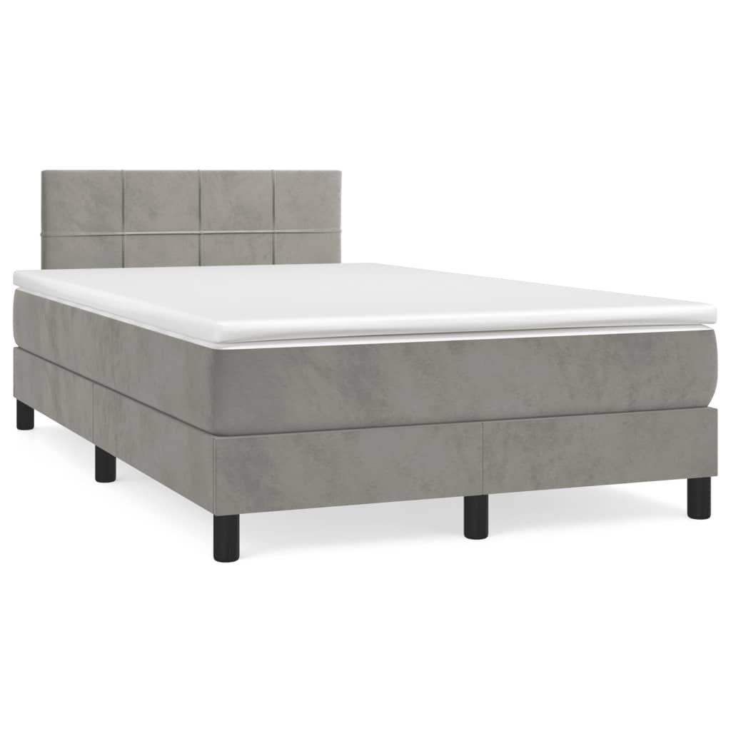 vidaXL Κρεβάτι Boxspring με Στρώμα Ανοιχτό Γκρι 120x190 εκ. Βελούδινο