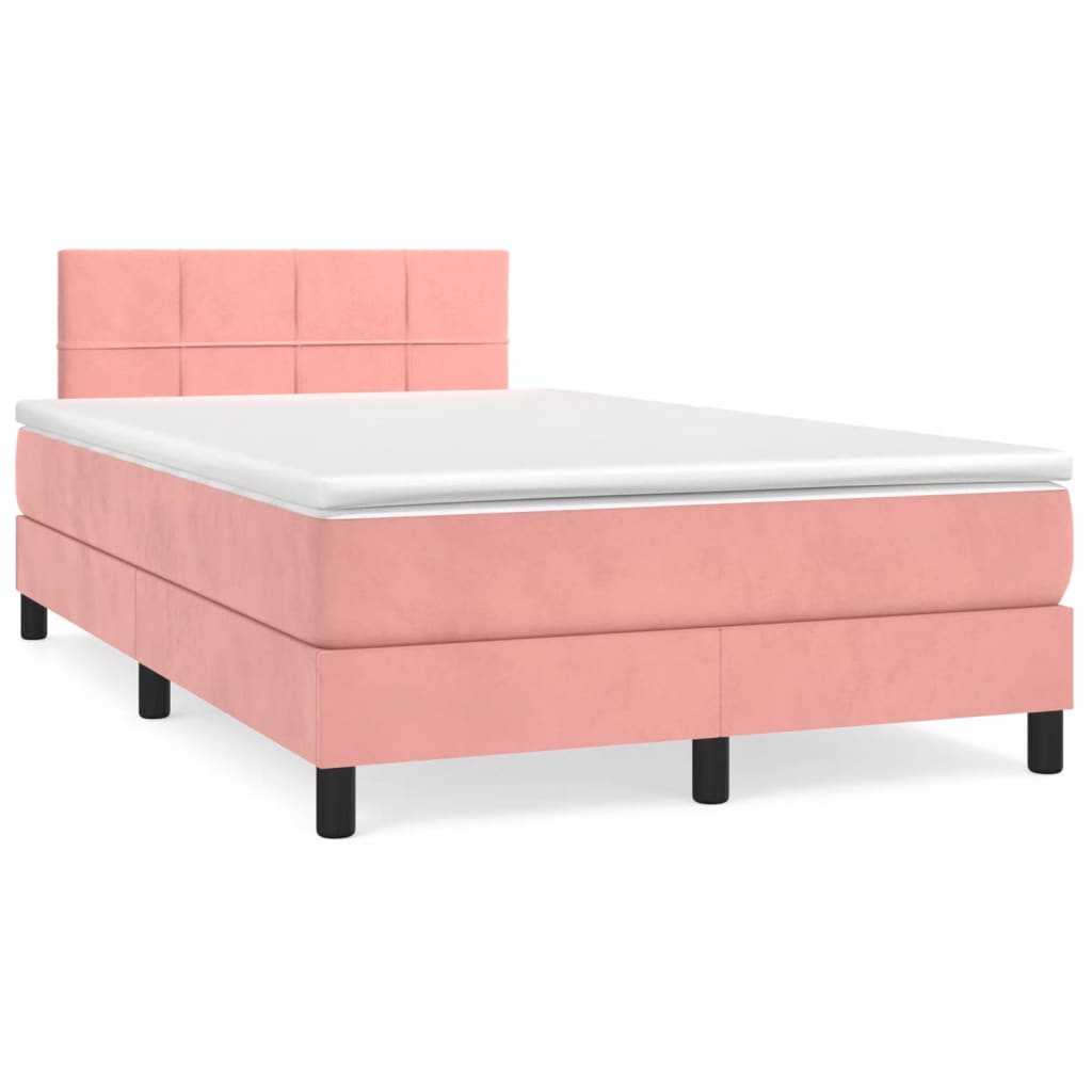 vidaXL Κρεβάτι Boxspring με Στρώμα Ροζ 120x190 εκ. Βελούδινο
