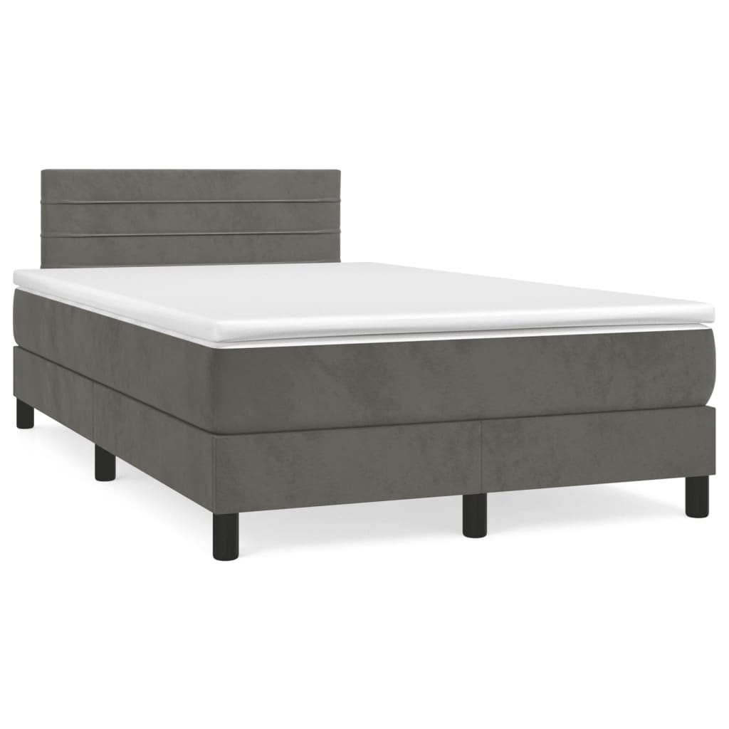 vidaXL Κρεβάτι Boxspring με Στρώμα Σκούρο Γκρι 120x190 εκ. Βελούδινο