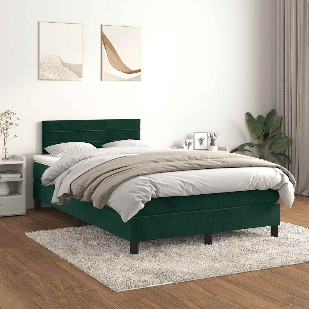 vidaXL Κρεβάτι Boxspring με Στρώμα Σκούρο Πράσινο 120x190εκ. Βελούδινο