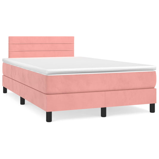 vidaXL Κρεβάτι Boxspring με Στρώμα Ροζ 120x190 εκ. Βελούδινο