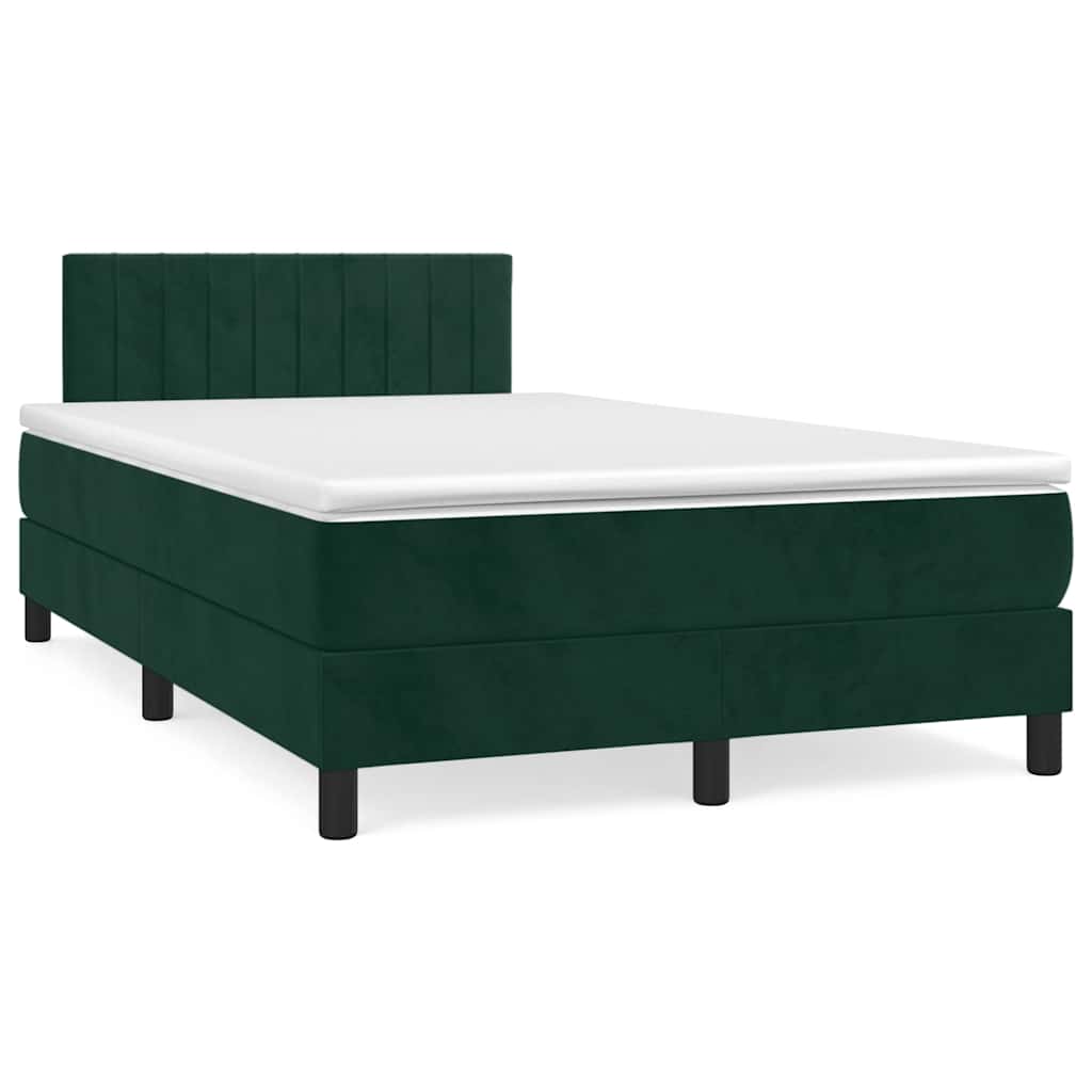 vidaXL Κρεβάτι Boxspring με Στρώμα Σκούρο Πράσινο 120x190εκ. Βελούδινο