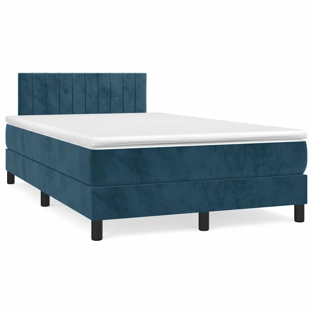 vidaXL Κρεβάτι Boxspring με Στρώμα Σκούρο Μπλε 120x190 εκ. Βελούδινο