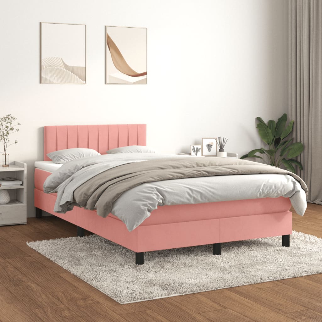 vidaXL Κρεβάτι Boxspring με Στρώμα Ροζ 120x190 εκ. Βελούδινο