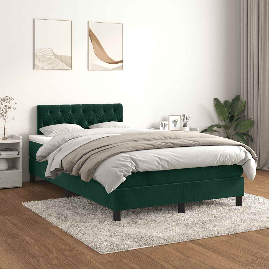 vidaXL Κρεβάτι Boxspring με Στρώμα Σκούρο Πράσινο 120x190εκ. Βελούδινο