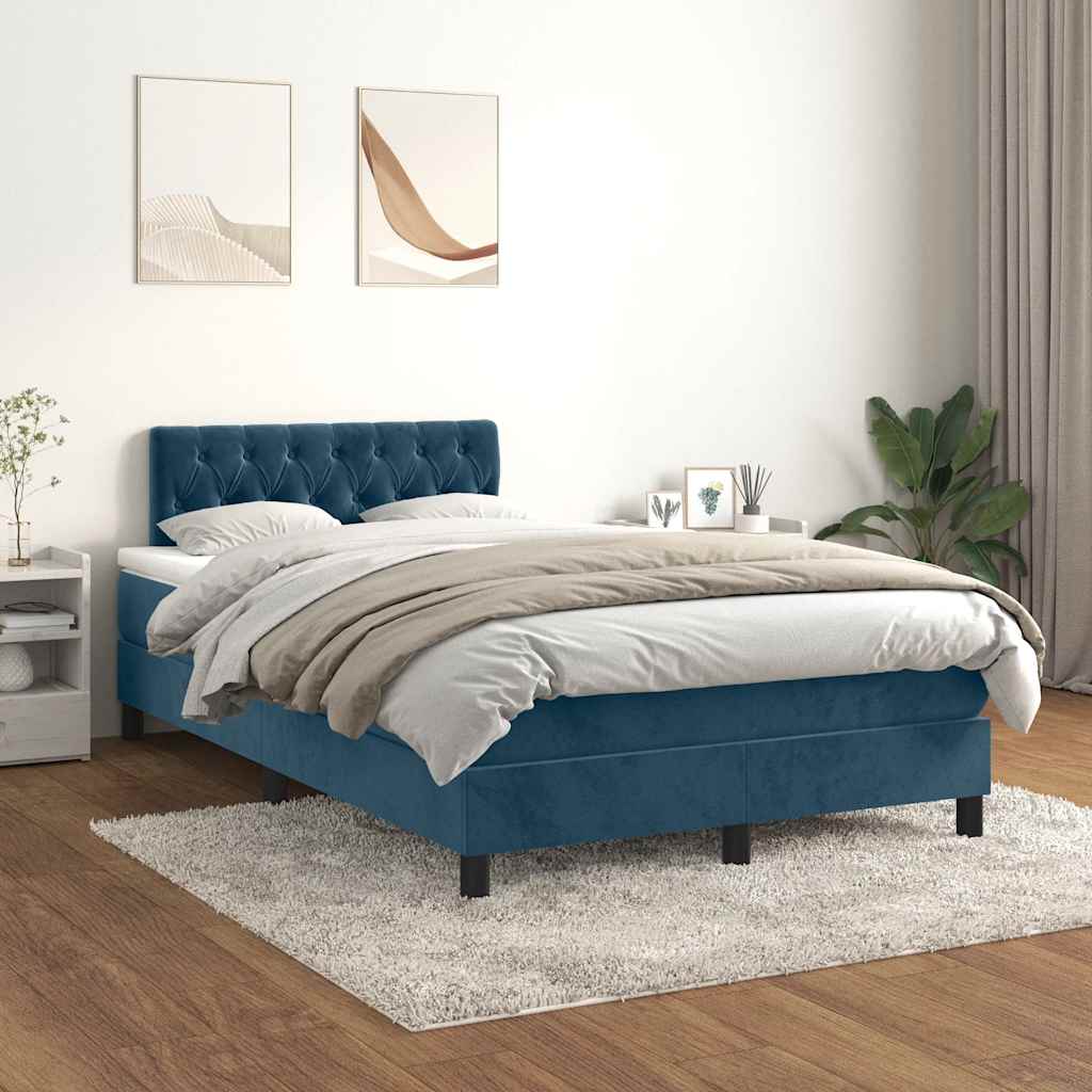 vidaXL Κρεβάτι Boxspring με Στρώμα Σκούρο Μπλε 120x190 εκ. Βελούδινο