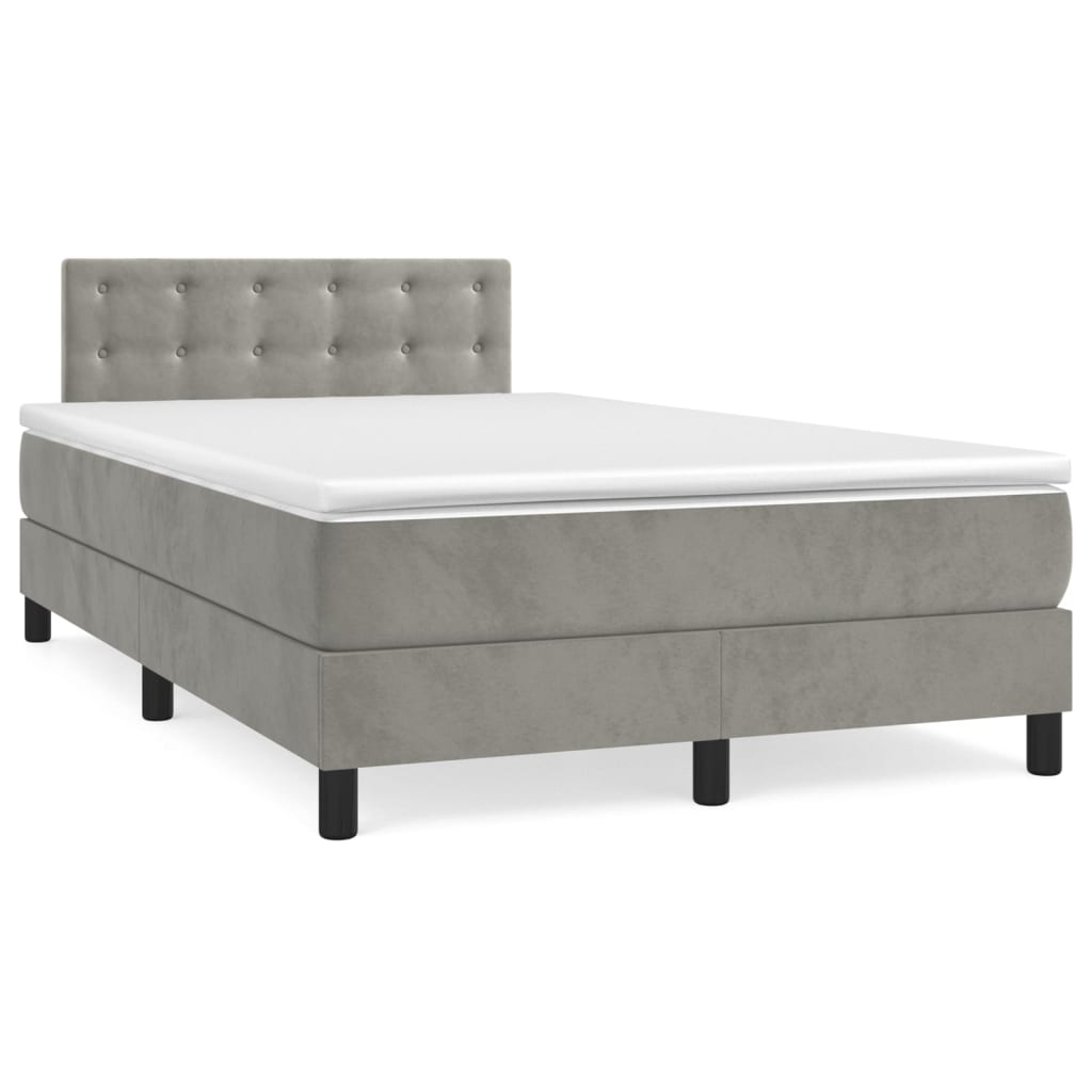 vidaXL Κρεβάτι Boxspring με Στρώμα Ανοιχτό Γκρι 120x190 εκ. Βελούδινο