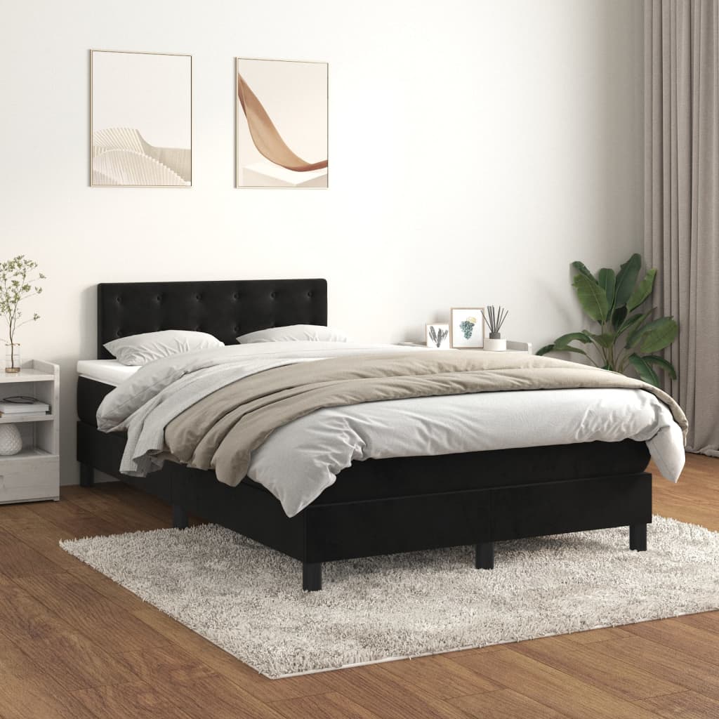 vidaXL Κρεβάτι Boxspring με Στρώμα Μαύρο 120x190 εκ. Βελούδινο