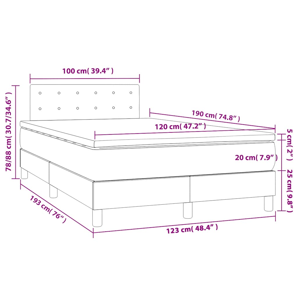 vidaXL Κρεβάτι Boxspring με Στρώμα Σκούρο Μπλε 120x190 εκ. Βελούδινο