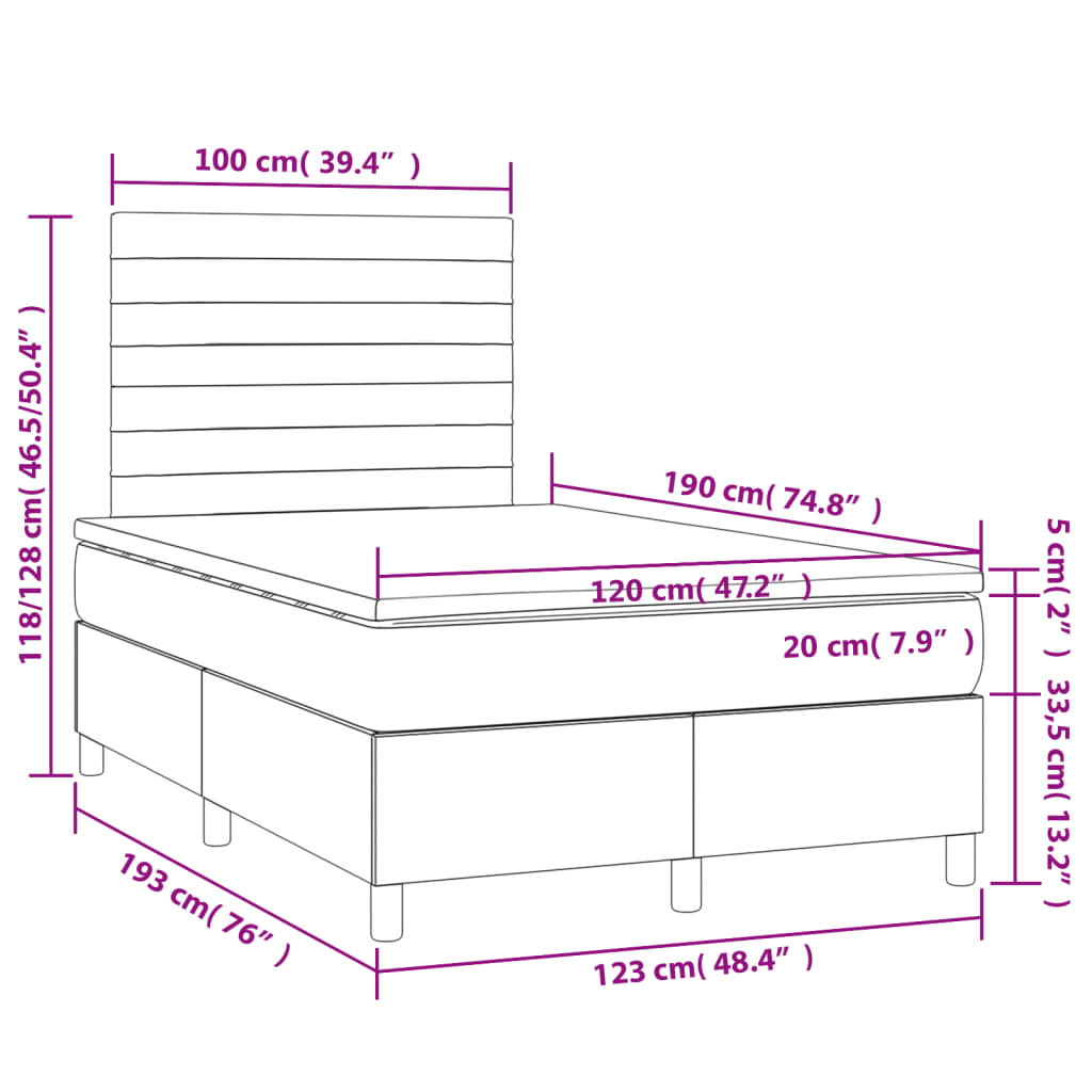 vidaXL Κρεβάτι Boxspring με Στρώμα Μαύρο 120x190 εκ. Υφασμάτινο