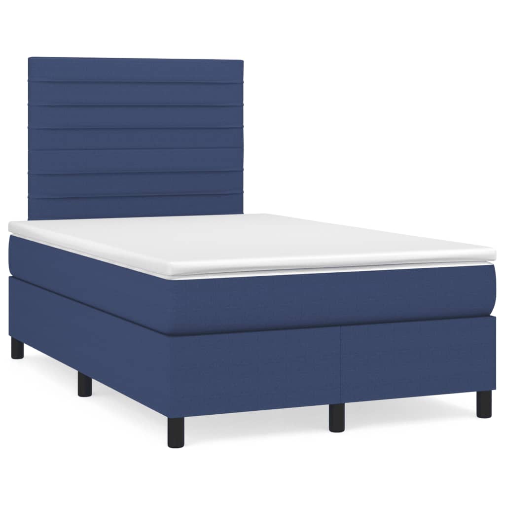 vidaXL Κρεβάτι Boxspring με Στρώμα Μπλε 120x190 εκ. Υφασμάτινο