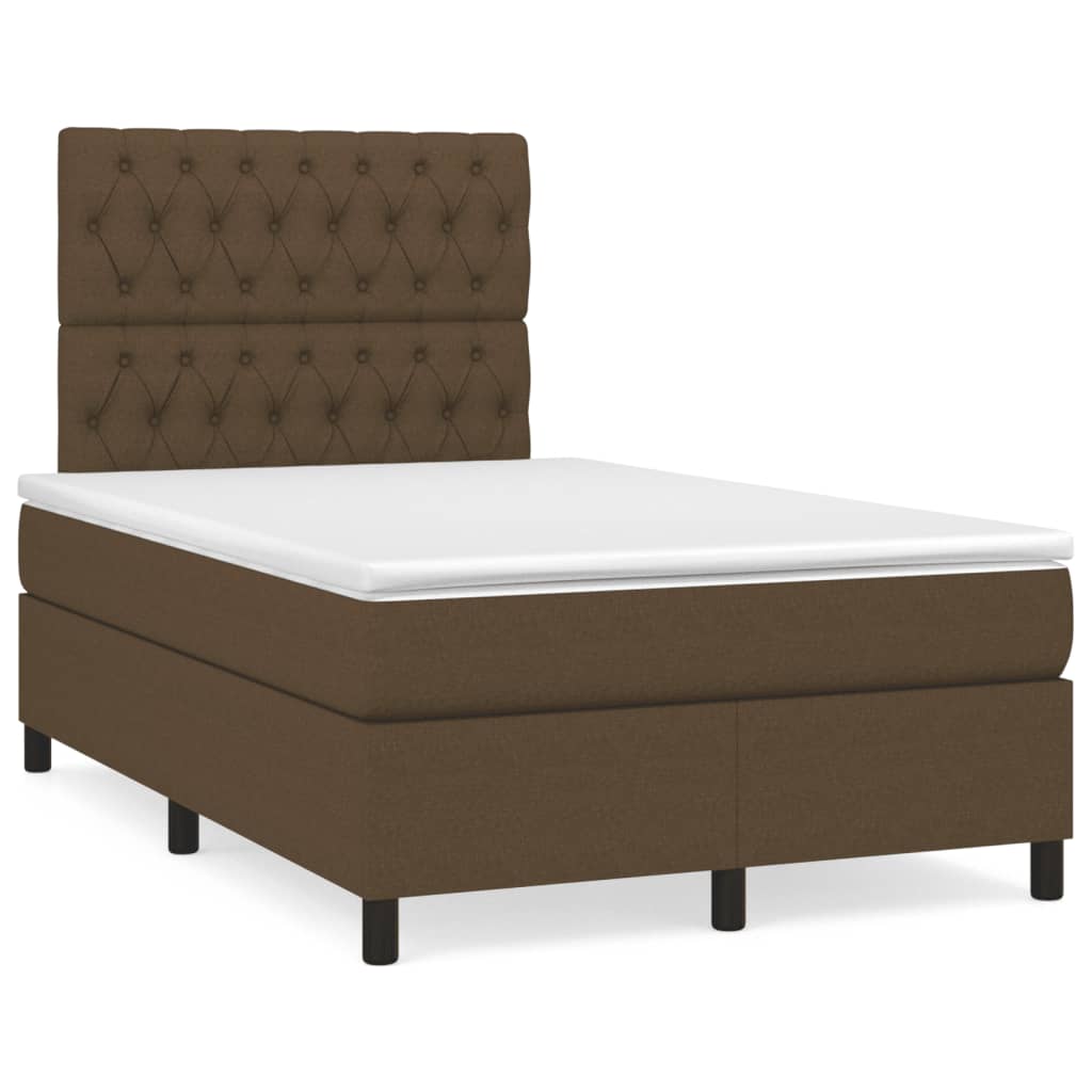 vidaXL Κρεβάτι Boxspring με Στρώμα Σκούρο Καφέ 120x190 εκ Υφασμάτινο