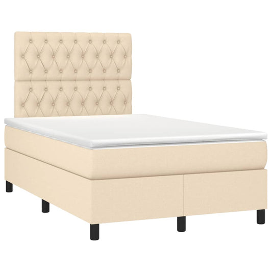 vidaXL Κρεβάτι Boxspring με Στρώμα Κρεμ 120x190 εκ. Υφασμάτινο