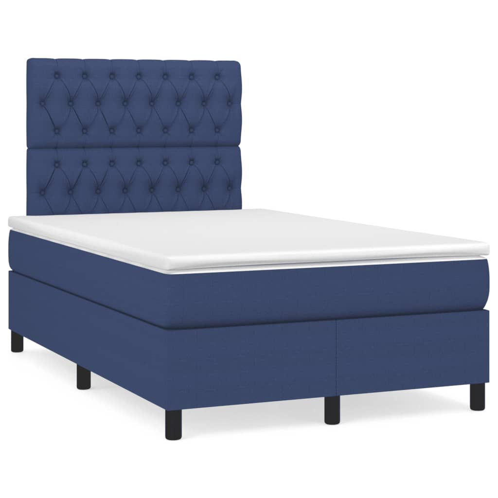 vidaXL Κρεβάτι Boxspring με Στρώμα Μπλε 120x190 εκ. Υφασμάτινο