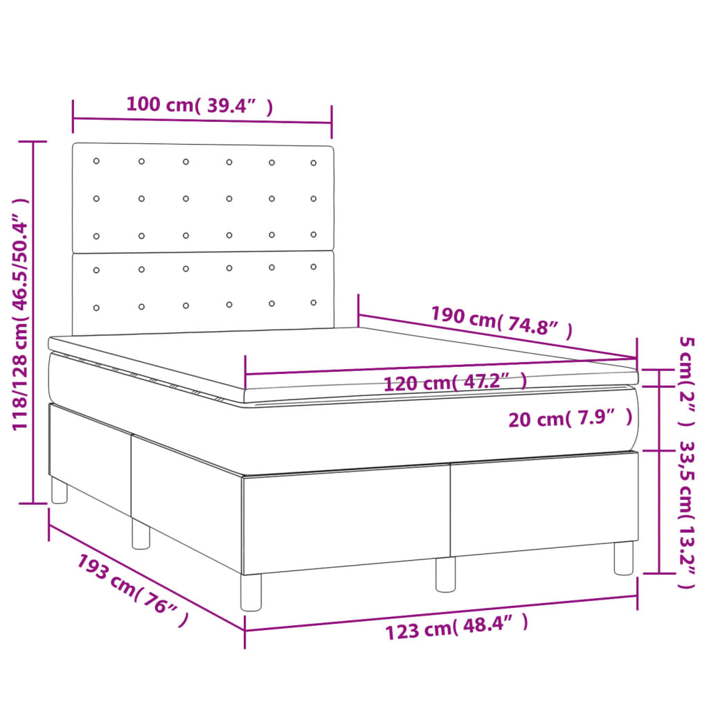 vidaXL Κρεβάτι Boxspring με Στρώμα Σκούρο Γκρι 120x190 εκ Υφασμάτινο