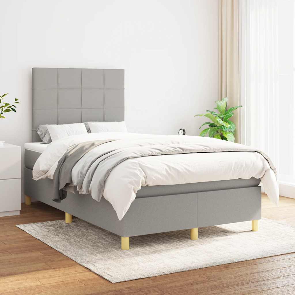 vidaXL Κρεβάτι Boxspring με Στρώμα Ανοιχτό Γκρι 120x190 εκ. Υφασμάτινο