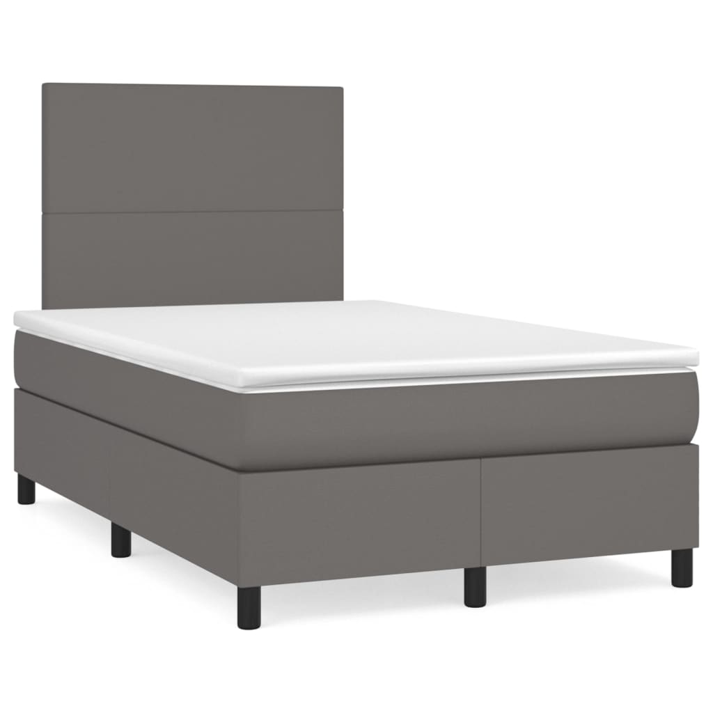 vidaXL Κρεβάτι Boxspring με Στρώμα Γκρι 120x190εκ. από Συνθετικό Δέρμα